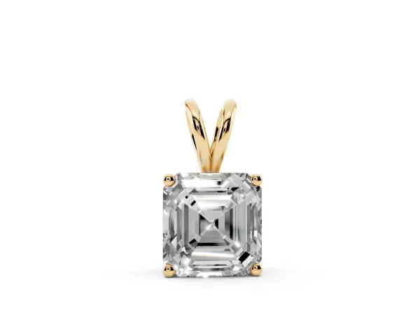 Asscher Diamond Solitaire Pendant with Four Prong Setting Yellow gold