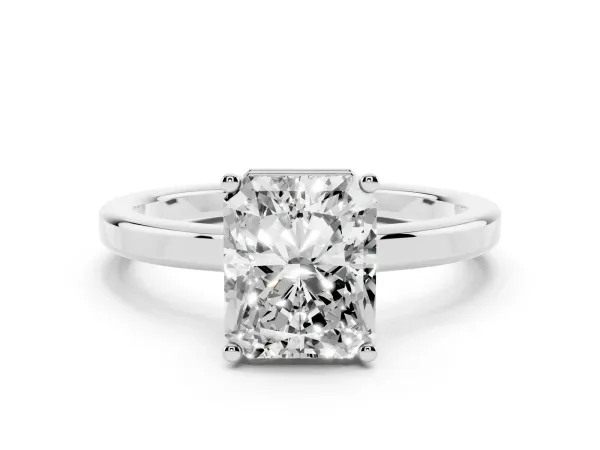 Radiant Cut Cut Solitaire Engagement Ring with Four-Prong Setting on a Classic Band White gold