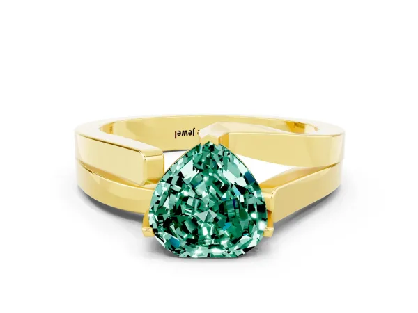 Modern Tension Set Heart Cut Green Sapphire Solitaire Wide Band Ring Yellow gold