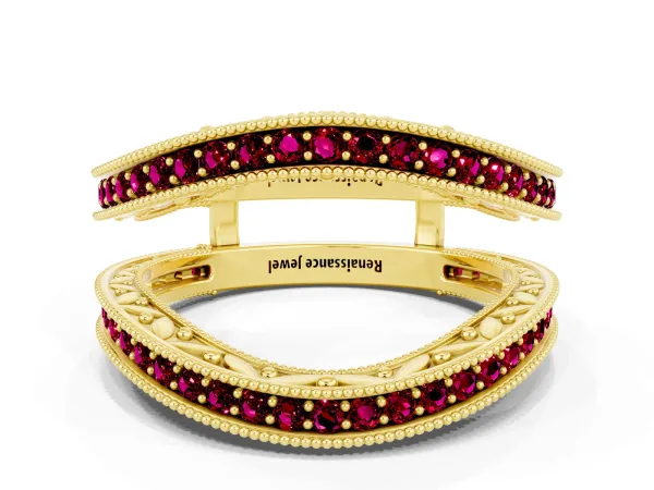 Round Garnet Milgrain Eternity Band with Channel Setting Yellow gold