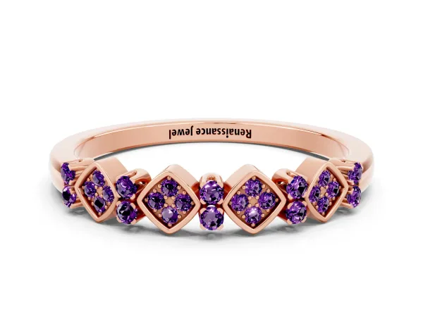 Pavé Cushion Amethyst Cluster Eternity Band with Prong Setting Rose gold