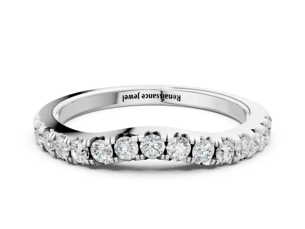 Round Diamond Curved Pavé Wedding Band with Shared Prong Setting Platinum