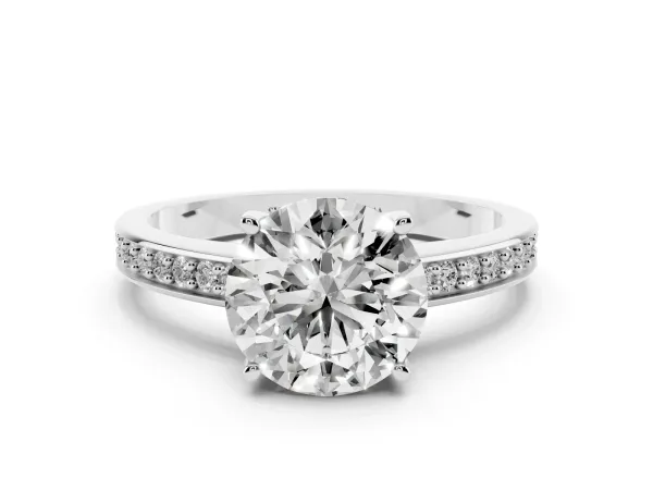 Round Cut Solitaire Pavé Band Prong Setting Ring Platinum