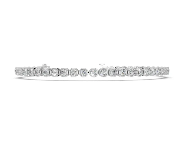 Bezel Set Round Diamond Tennis Bracelet with Box Clasp White gold