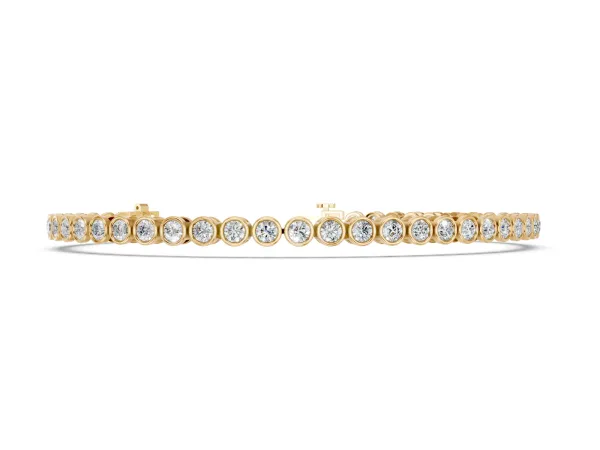 Bezel Set Round Diamond Tennis Bracelet with Box Clasp Yellow gold