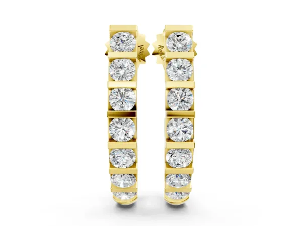 Round Diamond Channel-Set Hoop Earrings with Bar Prong Setting Yellow gold