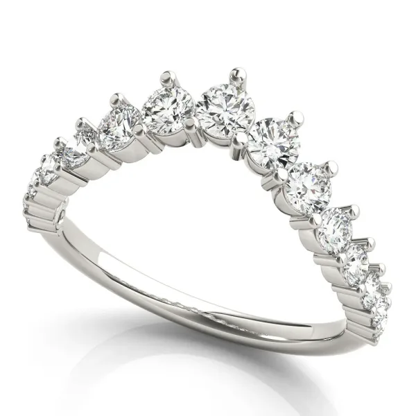 Round Diamond Prong Set White Gold Curved Band White gold