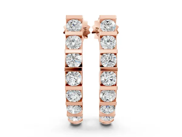 Round Diamond Channel-Set Hoop Earrings with Bar Prong Setting Rose gold