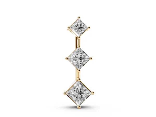 Three-Stone Princess Cut Diamond Pendant with Four-Prong Setting Yellow gold