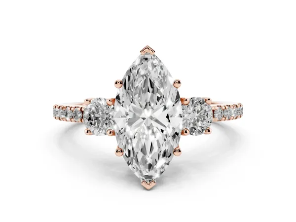 Three-Stone Marquise Cut Cut Diamond Pavé Band with Prong Setting Rose gold