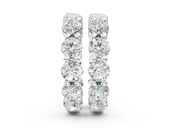 Round Diamond Eternity Hoop Earrings with Scalloped Band and Four-Prong Setting White gold