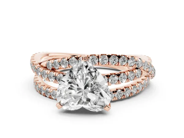 Heart Cut Solitaire Twist Band with Pavé Setting and Four-Prong Setting Rose gold