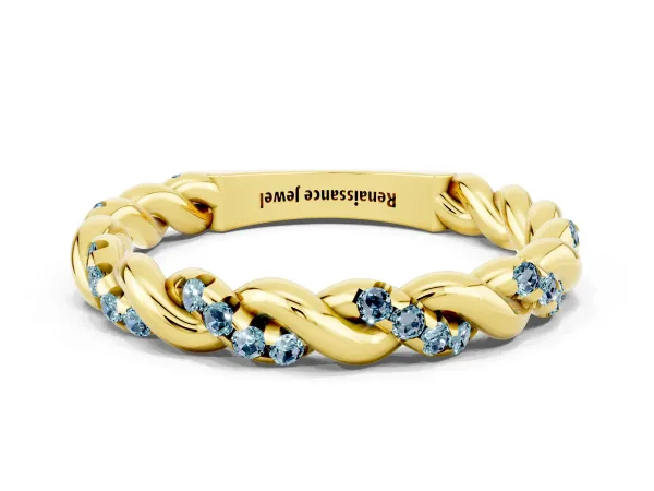 Twisted Pavé Round Aquamarine Eternity Band Yellow gold