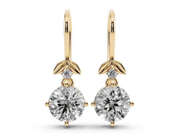 Round Diamond Water Lily Drop Earrings with Diamond Accents Yellow gold