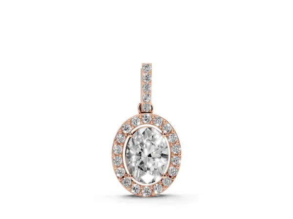 Halo Oval Diamond Pendant with Prong Setting Rose gold