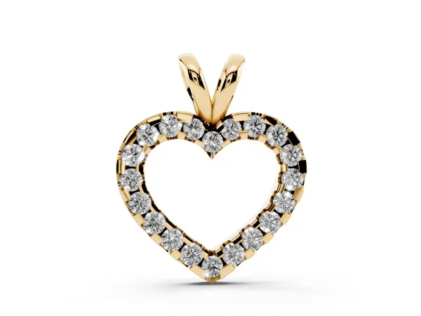Round Diamond Heart Pendant with Pavé Setting Yellow gold