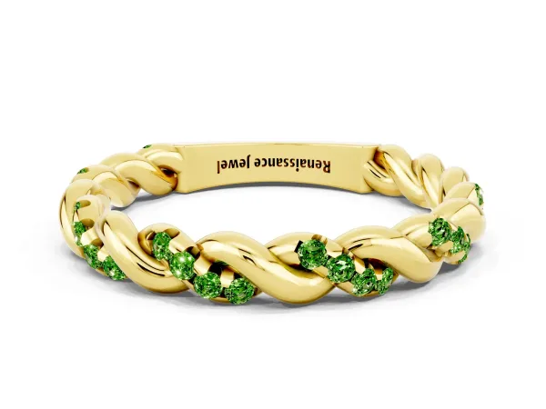 Twisted Pavé Round Peridot Eternity Band Yellow gold