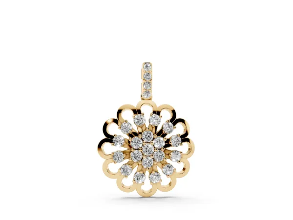 Round Diamond Floral Halo Pendant with Prong Setting Yellow gold
