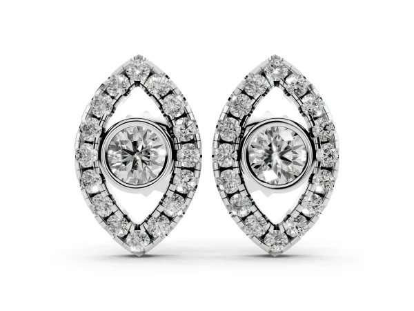 Round Diamond Evil Eye Stud Earrings Platinum