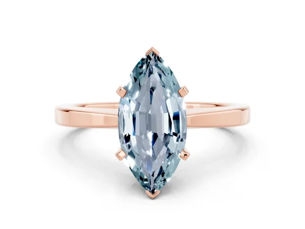 Marquise Cut Aquamarine Solitaire Engagement Ring with Classic Band and Four-Prong Setting Rose gold