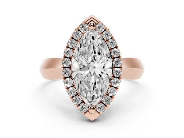 Marquise Cut Cut Halo Solitaire Engagement Ring with Square Band and Four-Prong Setting Rose gold