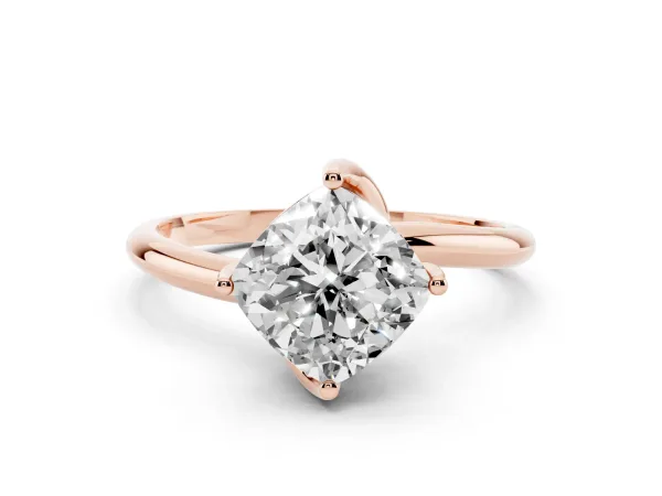 Cushion Cut Diamond Solitaire Engagement Ring with Four-Prong Setting and Classic Band Rose gold