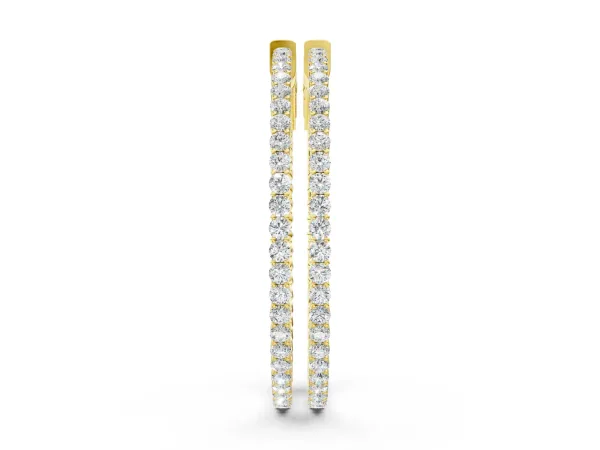 Round Diamond Hoop Earrings with Pave Setting and Shared Prong Yellow gold