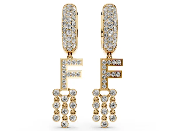 Round Diamond Initial F Huggie Hoop Earrings Yellow gold