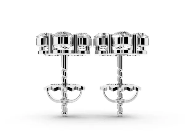 Cluster Round Diamond Stud Earrings with Prong Setting Silver