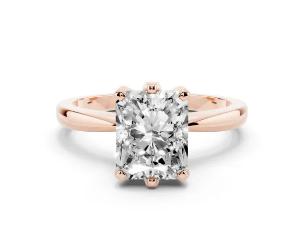 Radiant Cut Solitaire Engagement Ring with Six-Prong Setting and Tapered Band Rose gold