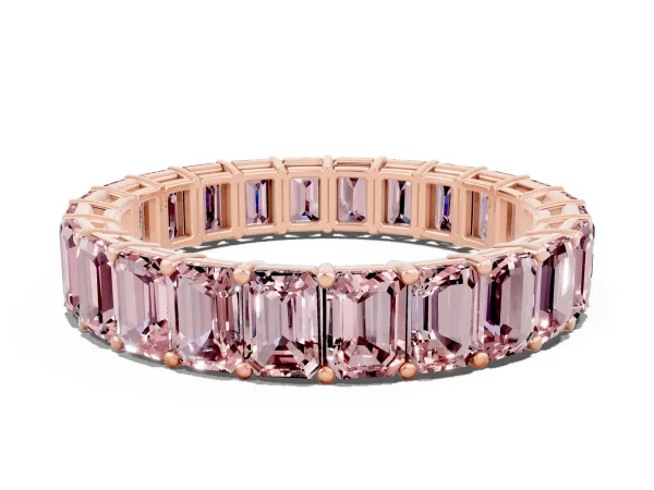 Emerald Cut Morganite Eternity Band with Shared Prong Setting Rose gold