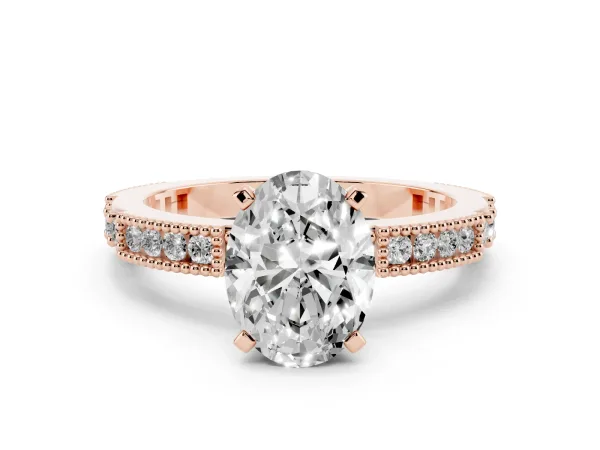 Oval Cut Solitaire with Pavé Band and Four-Prong Setting Rose gold