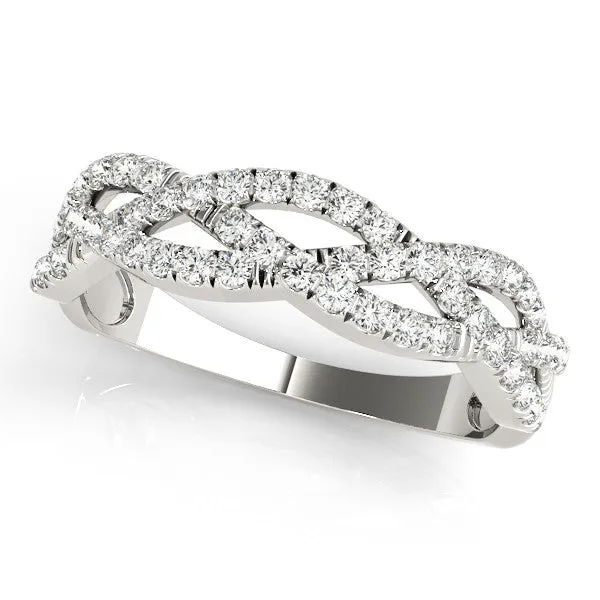 Pave Round Diamond Twist Band with Shared Prong Setting Platinum