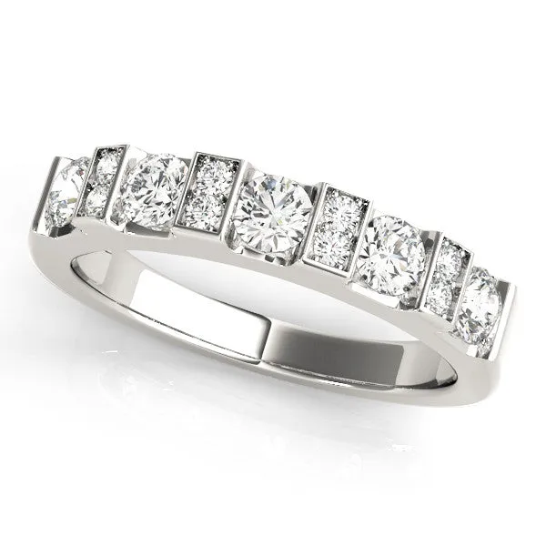 Channel Set Round Diamond White Gold Band Silver