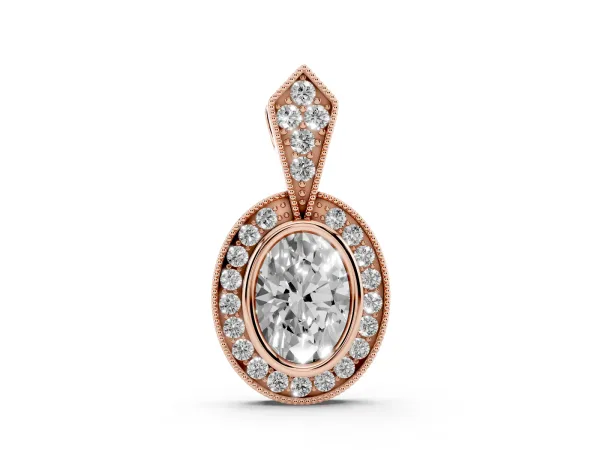 Oval Halo Pavé Diamond Pendant Rose gold