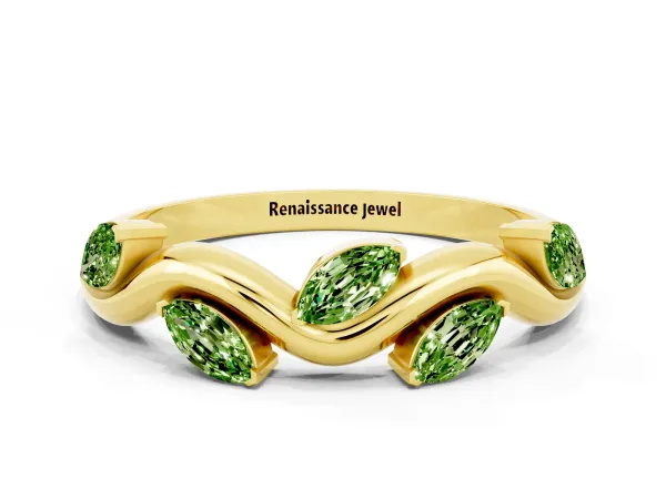Marquise Peridot Twisted Band with Prong Setting Yellow gold