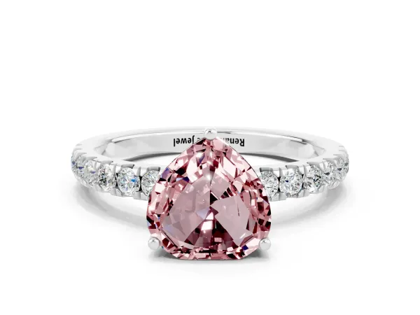 Heart Cut Morganite Pave Band Solitaire Ring with Round and Prong Setting Platinum
