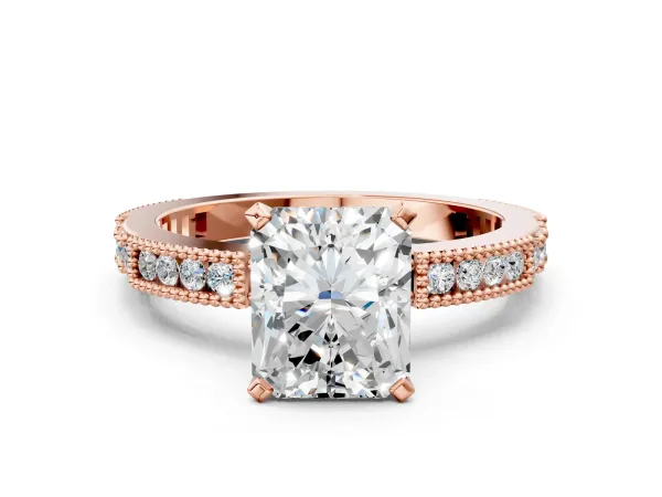 Radiant Cut Solitaire with Pavé Band and Four-Prong Setting Rose gold