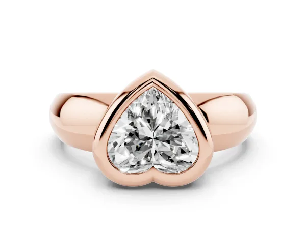 Bezel Set Heart Cut Solitaire Ring with Wide Band Rose gold