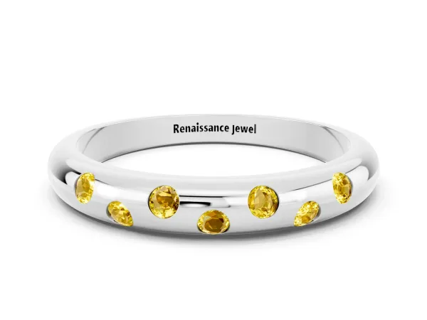 Round Yellow Sapphire Flush-Set Comfort Fit Band Platinum
