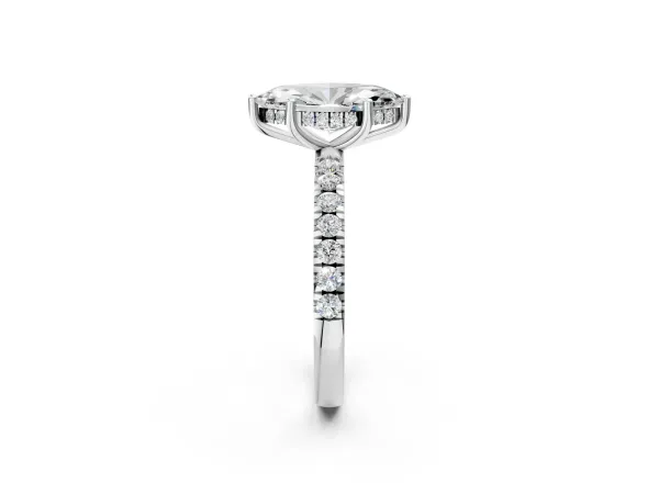 Marquise Cut Diamond Pave Band Solitaire Ring with Round Moissanite and Prong Setting White gold