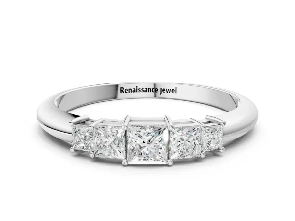 Princess Cut Five-Stone Prong Set Diamond Band White gold