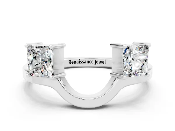 Princess Cut Moissanite Two-Stone Open Band Ring with Four-Prong Setting Platinum
