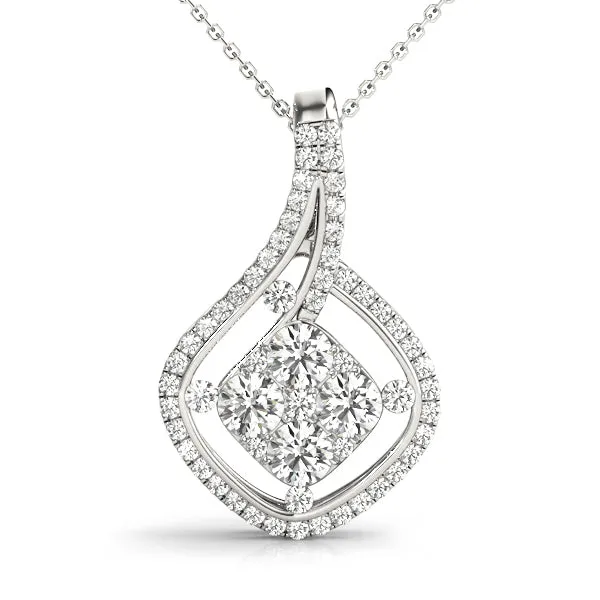 Pavé Cushion Diamond Cluster Pendant White gold