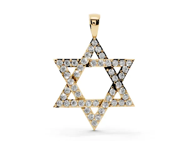 Pavé Round Diamond Star Pendant with Four-Prong Setting Yellow gold