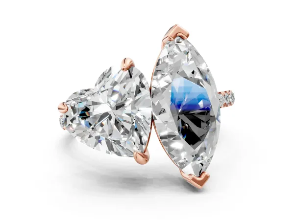 Heart and Marquise Toi Moi Ring with Prong Setting and Pave Band Rose gold