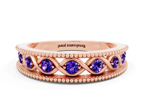 Round Tanzanite Twist Milgrain Band with Bezel Setting Rose gold