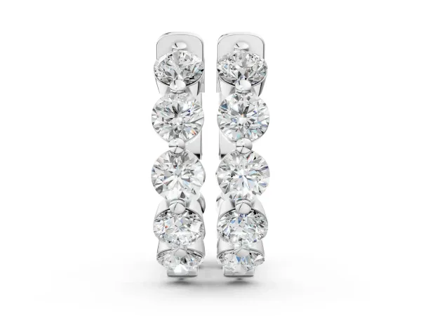 Round Brilliant Diamond Inside-Out Hoop Earrings with Shared Prong Setting White gold