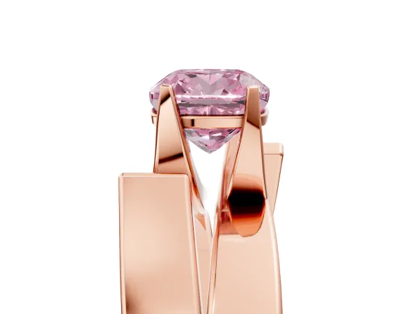 Fancy Pink Modern Tension Set Cushion Cut Diamond Solitaire Wide Band Ring Rose gold
