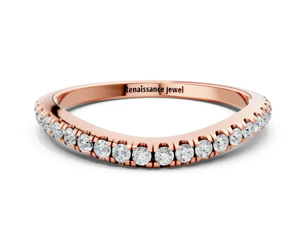 Round Diamond Pavé Set Curved White Gold Band Rose gold